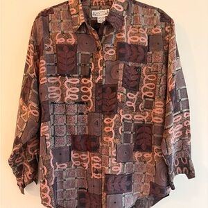 Vintage Patterned 100% Silk Button-Up Shirt